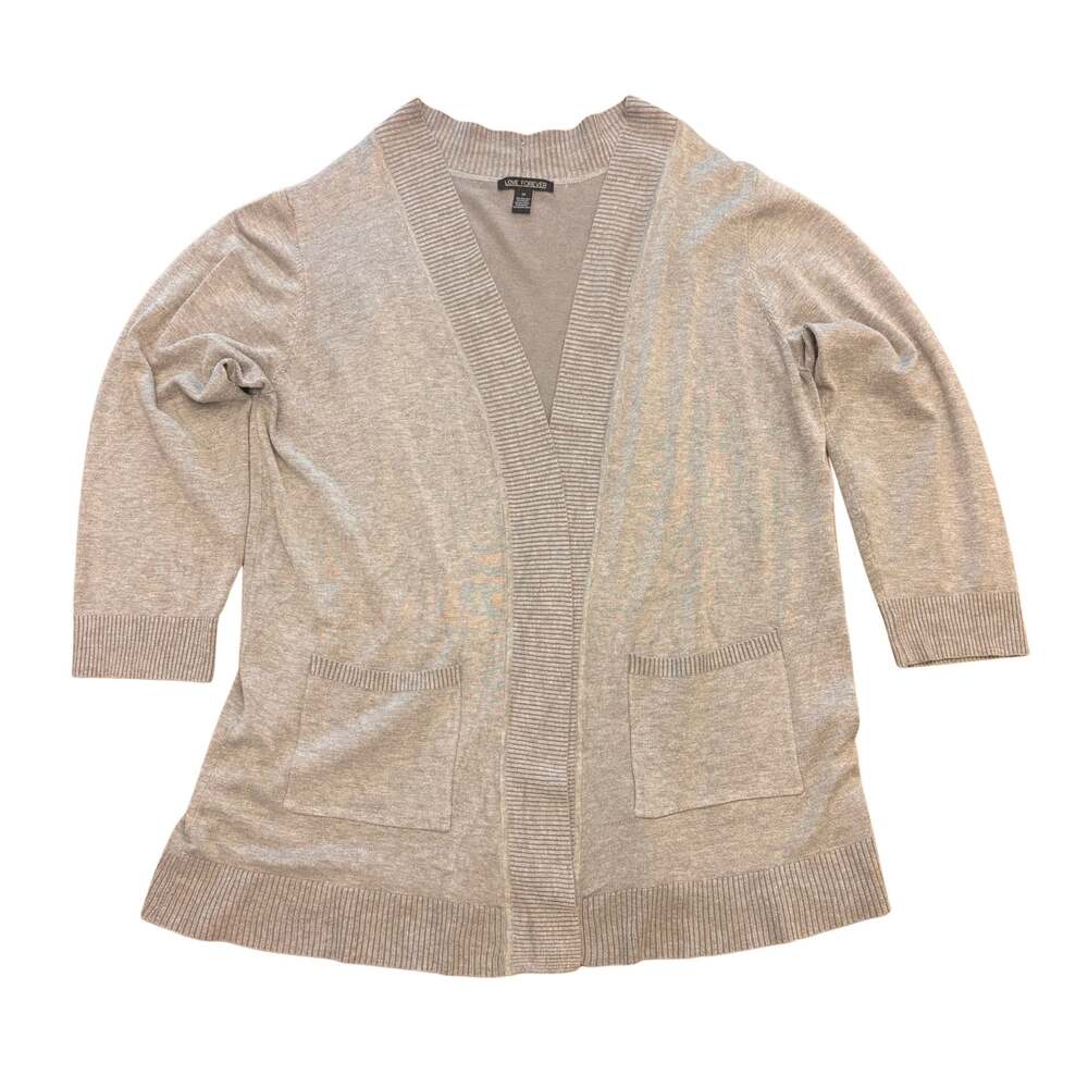 Love Forever Women's Plus 3X Gray Open Front Pocketed Cardigan Sweater
